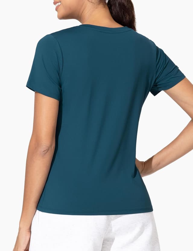 Detalle de THE GYM PEOPLE camicie da allenamento da donna con scollo a V e maniche corte traspiranti