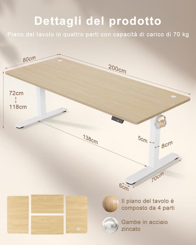 Detalle 2 de TRIUMPHKEY scrivania regolabile altezza 200x80