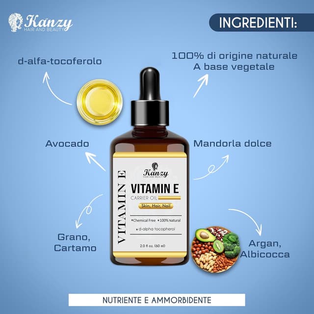 Detalle 2 de Kanzy Olio di Vitamina E naturale 60 ml per viso e capelli