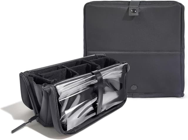 Detalle de STORICANS Makeup Brush Organiser Bag with Stand-up Design and Adjustable Dividers