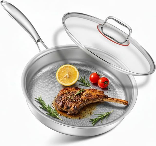 Detalle de Abijan Edelstahlpfanne 28 cm mit Deckel (unbeschichtet, 18/10) – titanverstärkter Boden bis 250 °C