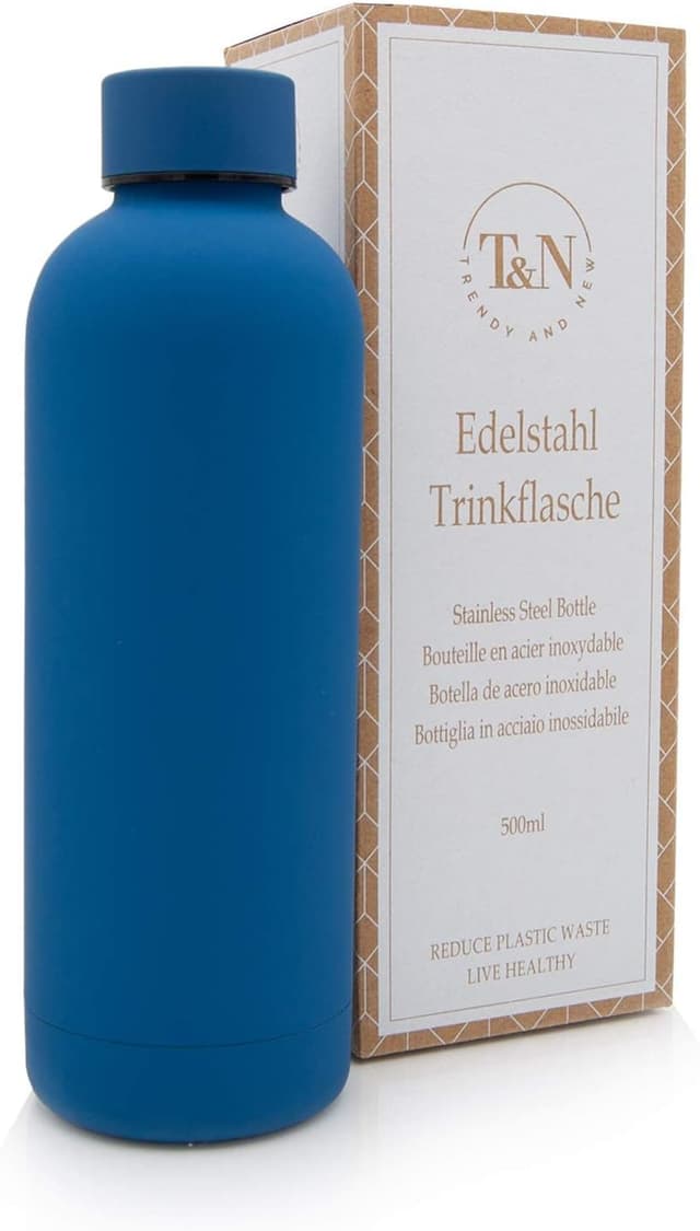 Detalle de T&N Edelstahl Trinkflasche 500 ml – Thermosflasche für Büro, unterwegs und Sprudel