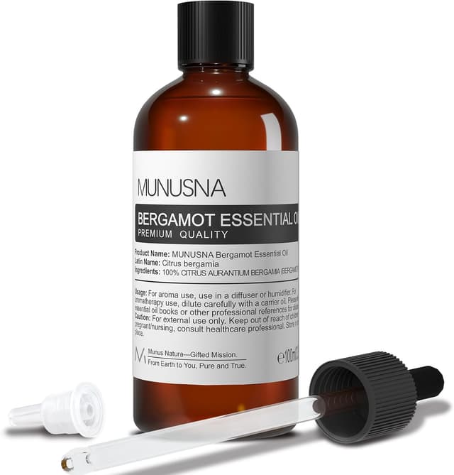 Detalle de MUNUSNA Bergamot Essential Oil 100ml – natural and pure bergamot for aromatherapy, skincare blends and DIY