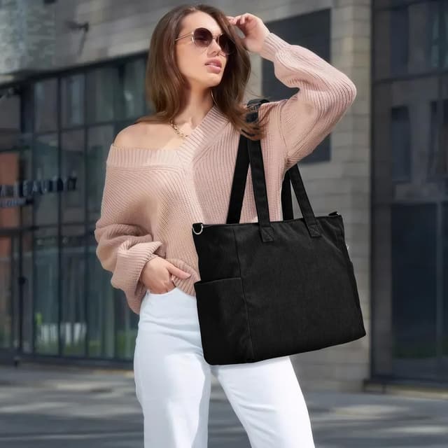 Detalle de oscaurt Cord Tote Bag Shopper Tasche für Damen – große Umhängetasche mit Tablet-Fach