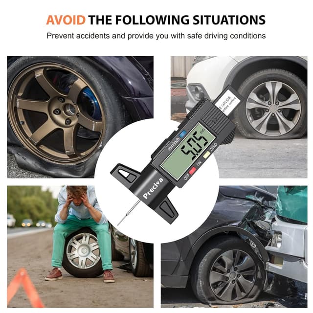 Thumbnail 6 de Preciva Reifen-Profilmessgerät Profiltiefenmesser 0–25 mm mit LCD-Display und Ersatzbatterie