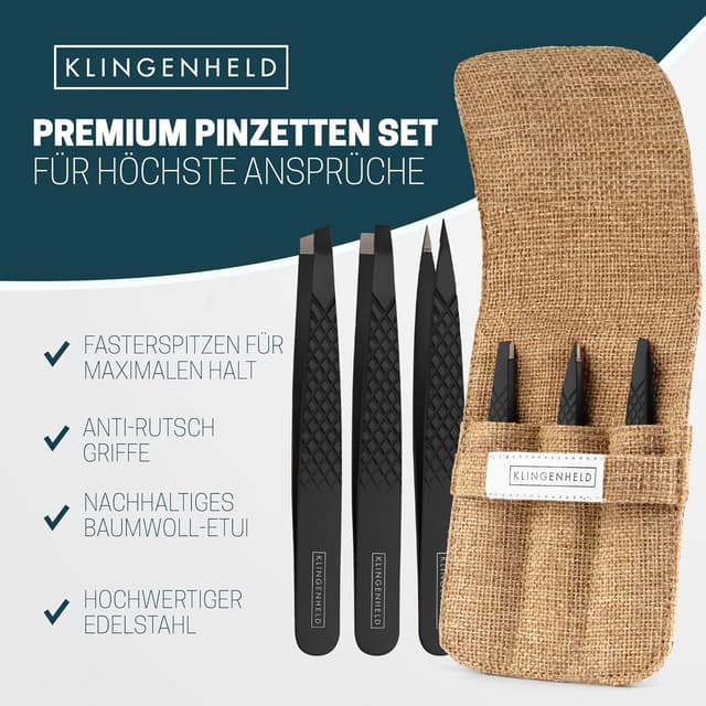 Detalle 2 de KLINGENHELD Profi Pinzetten-Set für Augenbrauen