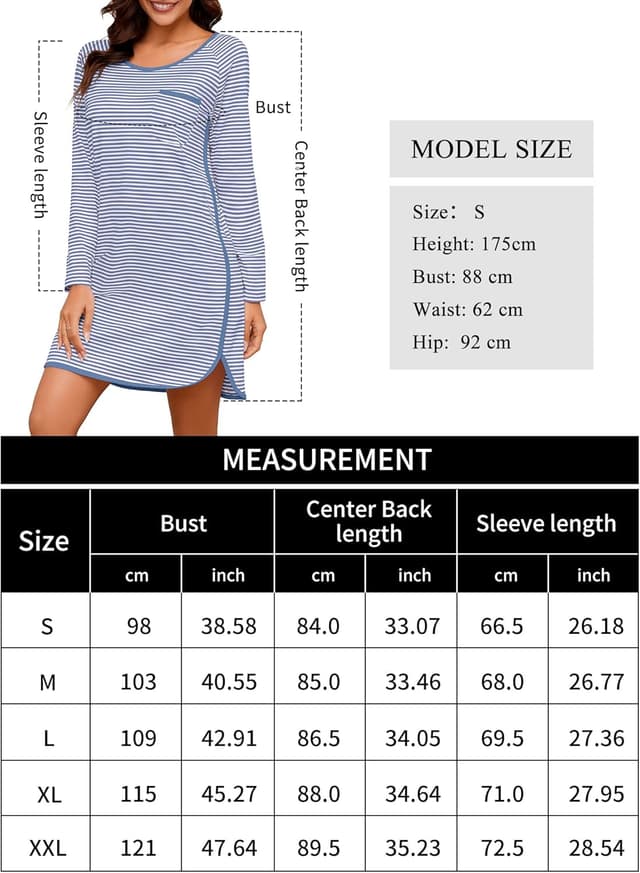 Detalle 2 de Nachthemd Damen Langarm aus Baumwolle