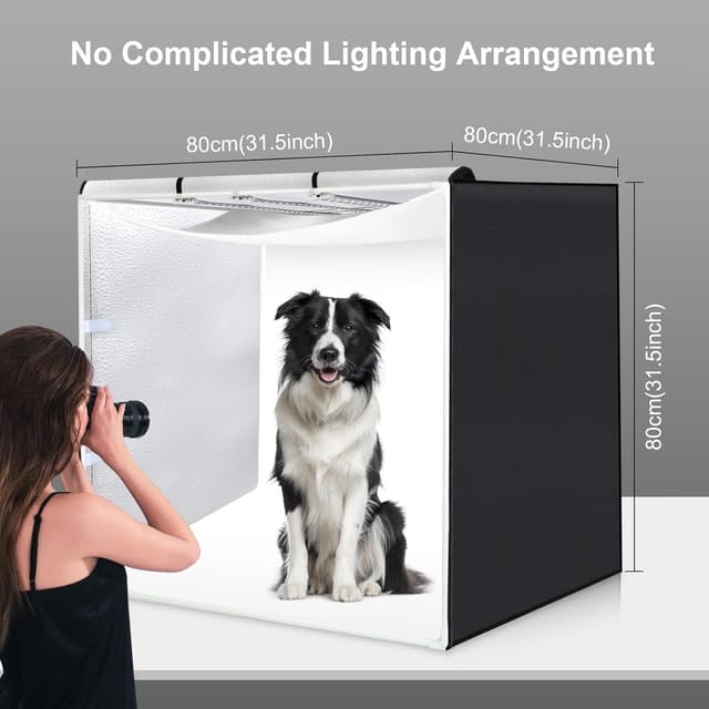 Detalle 2 de PULUZ Fotobox 80x80 cm (32 Zoll) mit dimmbaren LED-Lichtleisten, 234 LEDs und 4 PVC-Hintergründen