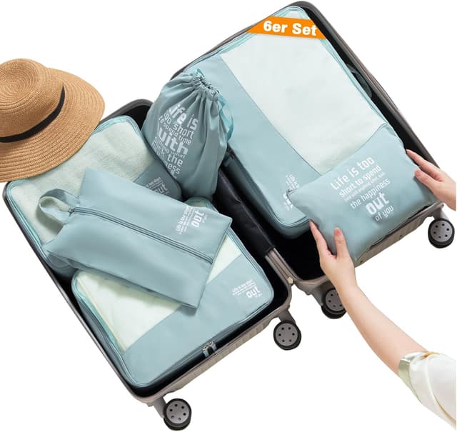 Detalle de MURISE Packing Cubes (lot de 6 ou 8) : organisateur de valise en tissu ripstop, fermeture à glissière et poignée