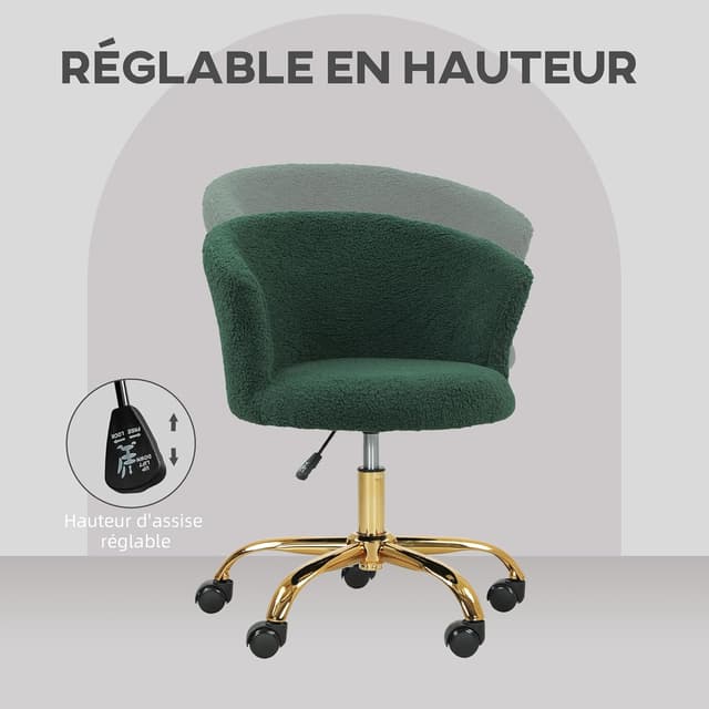 Detalle de Vinsetto Chaise pivotante bureau ergonomique en polaire teddy avec dossier mi-hauteur et hauteur réglable