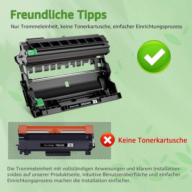 Detalle 2 de DR2400 Trommel kompatibel für Brother – DR-2400 Trommeleinheit für HL-L2350DW, MFC-L2710DW & mehr
