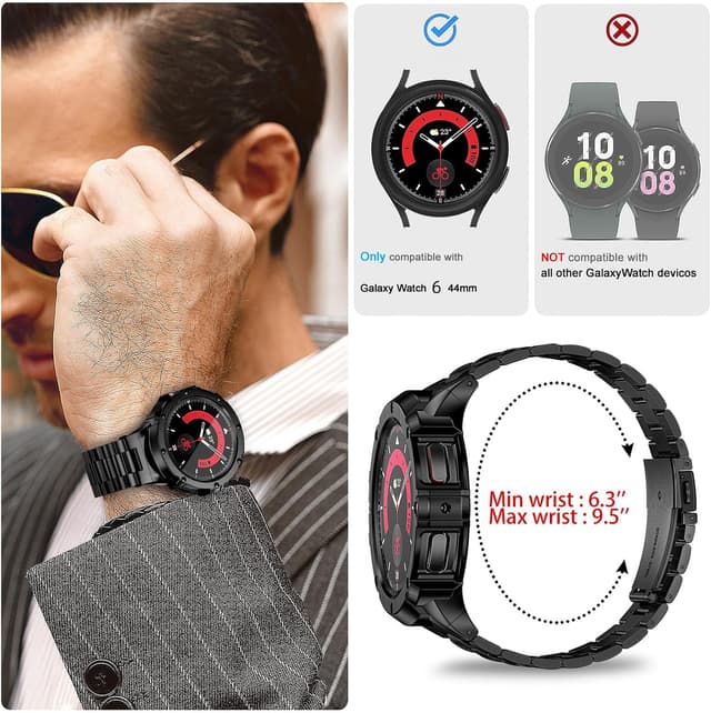 Detalle de SUPLINK Metallgehäuse mit Band für Samsung Galaxy Watch 4/5/6 – Edelstahl-Schutzhülle fürs Armband (45 mm/44 mm)