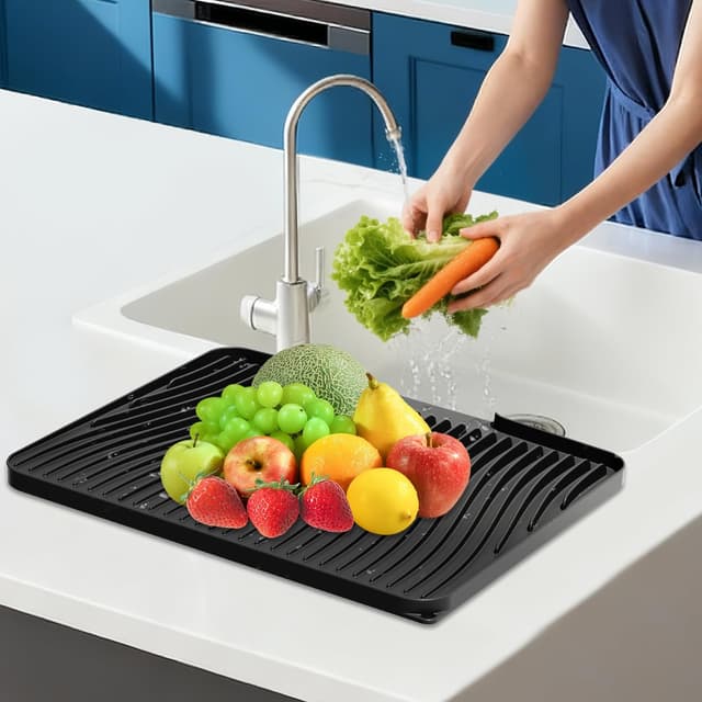 Thumbnail 6 de COPLIB Silicone Dish Drying Mat (19.7" x 17") with Non-Slip Drain Pad, Black