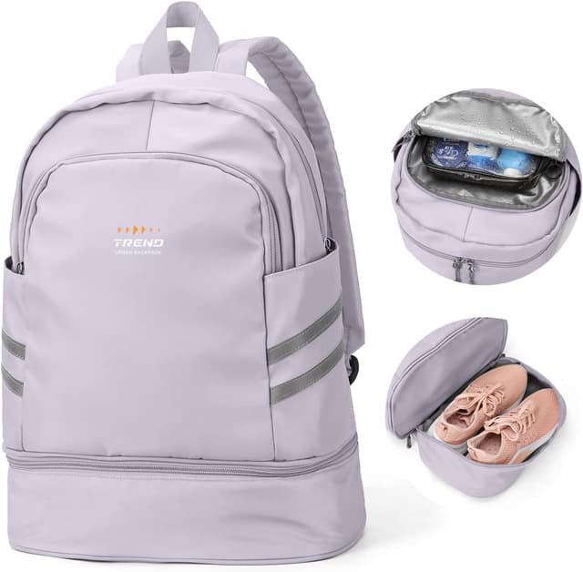 Detalle de SZLX Sportrucksack für Frauen mit Schuhfach & Nassetasche – faltbarer Reise- und Sport-Laptop-Rucksack in Lila