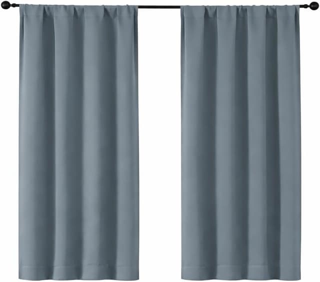 Detalle de Simplebrand Ava Stone Blue Short Blackout Curtains (2-Panel Set) – Thermal Insulated Bedroom Drapes, 45 Inches Long