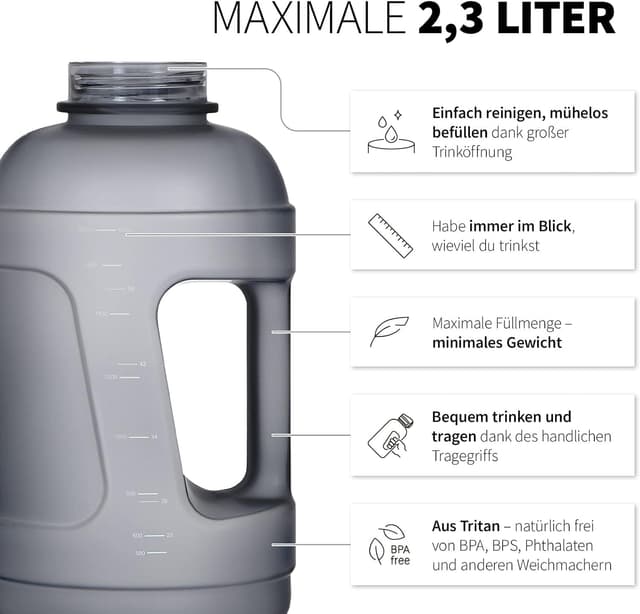Detalle 2 de 720°DGREE uberBottle Jug 2300 ml avec poignée — gourde XXL anti-fuite, softTouch, sans BPA