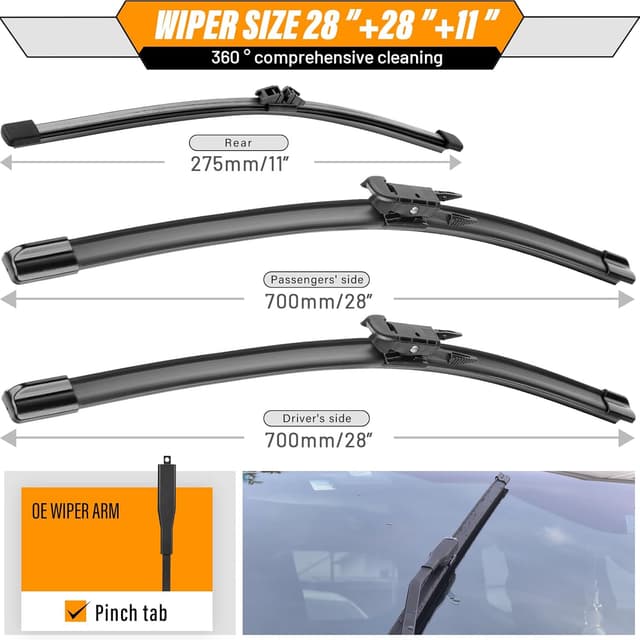 Detalle de AUTOBOO Replacement Windshield Wipers 28 + 28, Rear 11