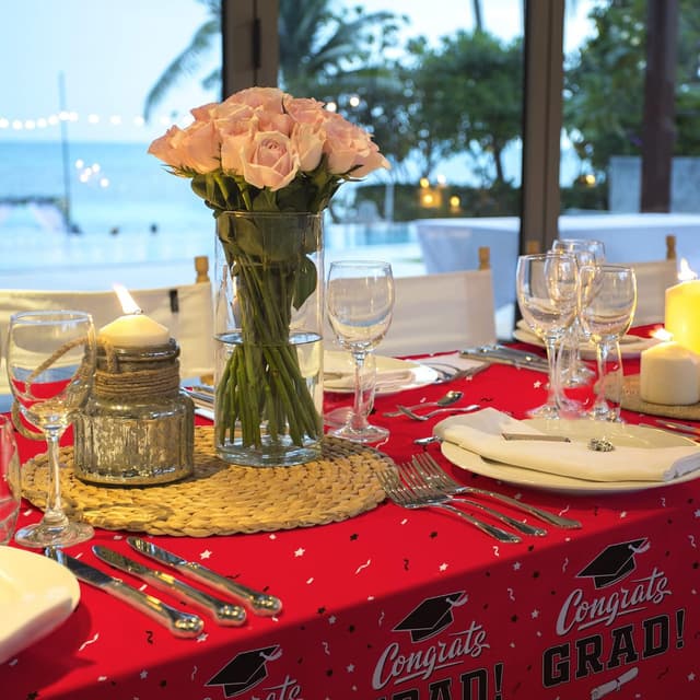 Detalle de Gatherfun Graduation Party Decorations Class Red “Congrats Grad” Tablecover Set (3 pcs) 54"x108