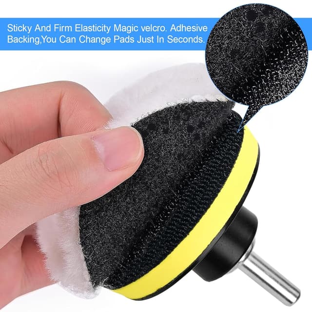 Detalle 2 de JOYSAL kit lucidatura auto 8 pezzi per trapano: tamponi in lana da 80 mm con adattatore M10