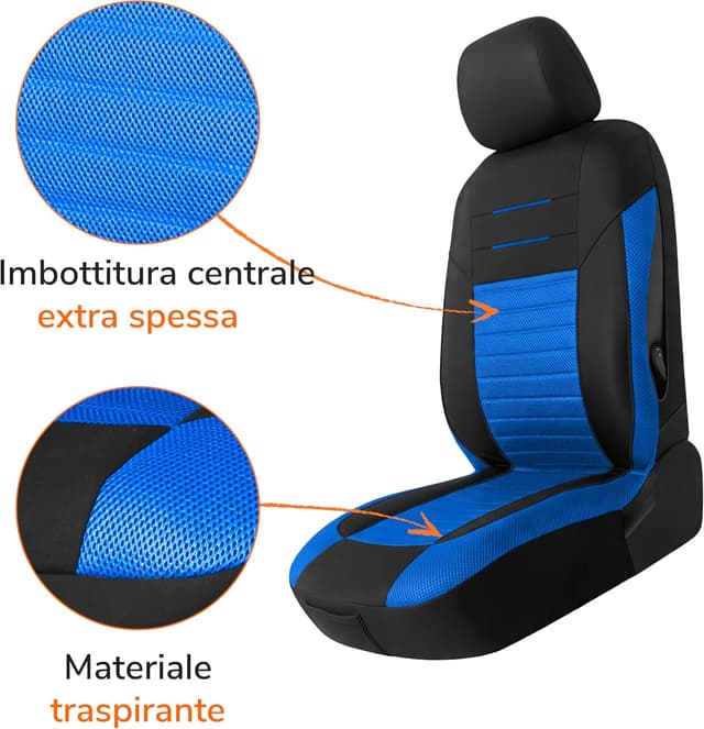 Detalle de Upgrade4cars Coprisedili Anteriori Universali Set 2026 in blu (con copri-poggiatesta) Upgrade4cars
