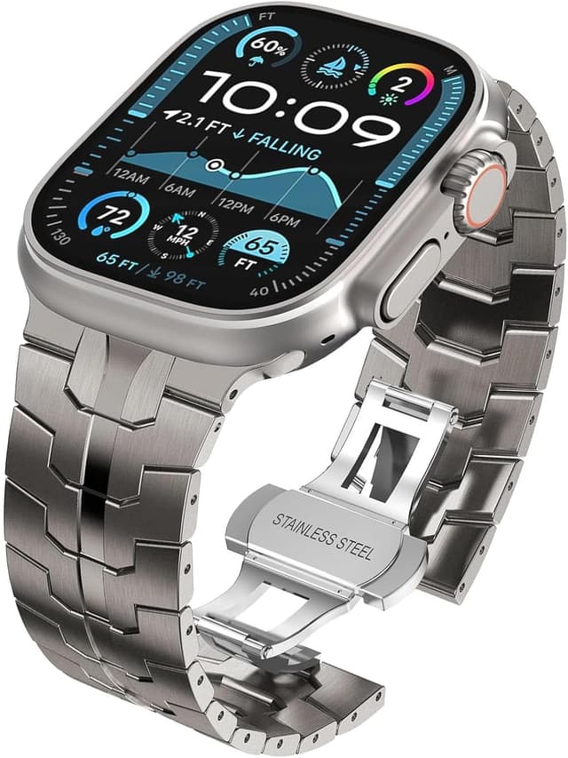 Detalle de NewWays Grade 2 Titanium Metal Link Strap for Apple Watch Ultra 49mm (Ultra 3/2/1)