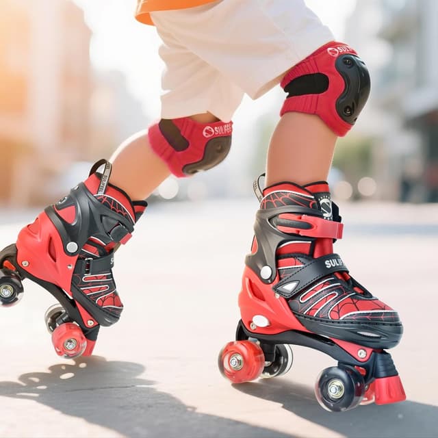 Detalle de SULIFEEL Adjustable Kids Roller Skates (Ages 3–12) with 4-Size Fit & Light-Up Wheels