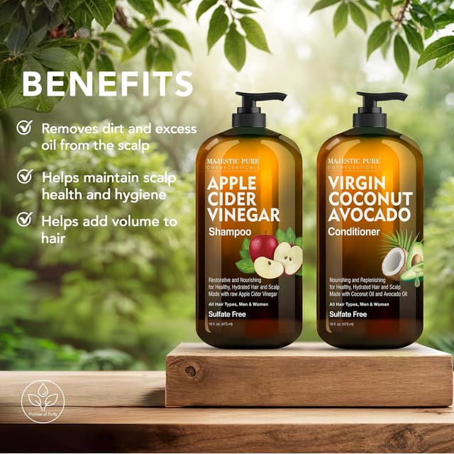 Detalle de Majestic Pure Apple Cider Vinegar Shampoo & Avocado Coconut Conditioner Set (Sulfate-Free) – 2 x 16 fl oz