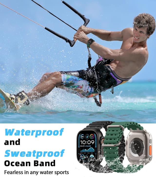 Detalle 1 de MoKo Cinturino Ocean in silicone traspirante per Apple Watch Ultra 3/2/1 e Series/S.E 49–42 mm