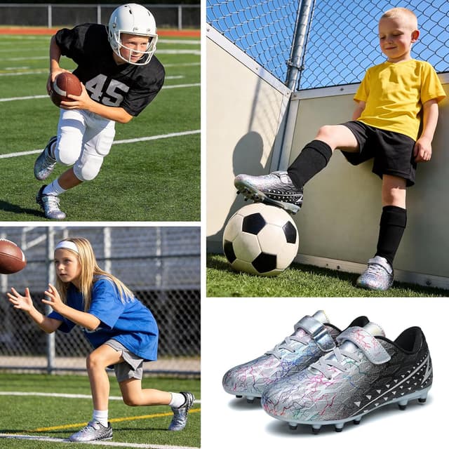 Detalle 2 de Kids FG/AG Football Boots – Boys & Girls Hook-and-Loop Trainers for Indoor/Outdoor Play