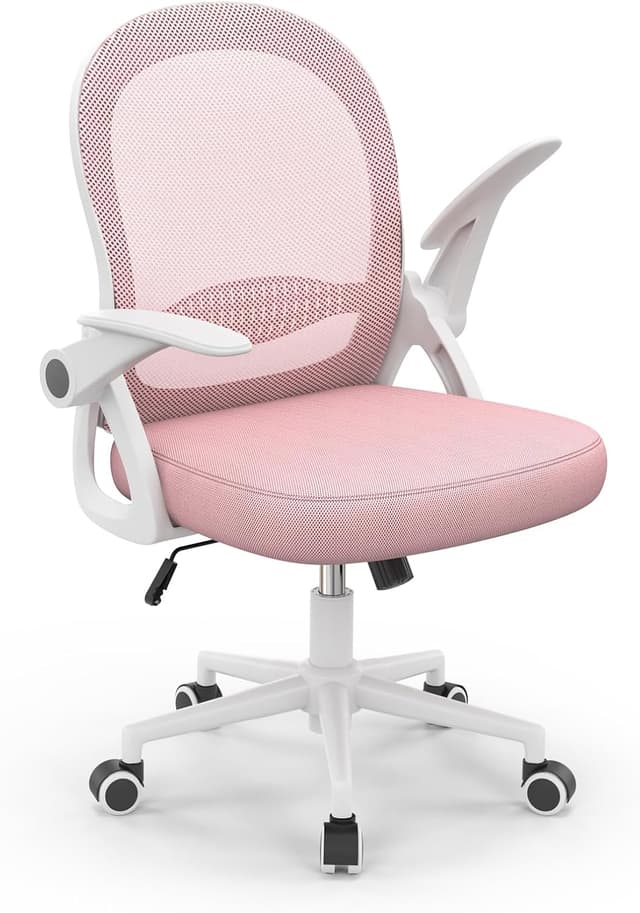 Detalle de naspaluro Bürostuhl mit atmungsaktiver Mesh-Rückenlehne, höhenverstellbaren Sitz und 90° hochklappbaren Armlehnen (rosa)