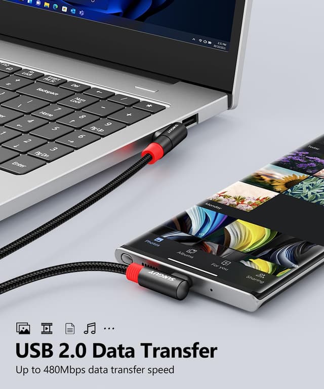 Detalle 2 de SUNGUY USB‑C Kabel kurz 90 Grad (0,5 m, 2er‑Set) – 3A, USB 2.0 Datenübertragung