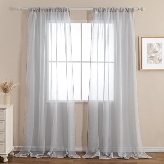 Detalle 2 de MYSKY HOME 2er-Set durchsichtige Voile-Gardinen (Jr. Stangentasche) in Grau, 225 x 140 cm