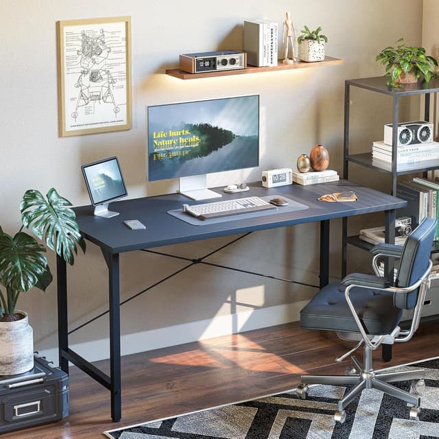 Detalle de BEXEVUE Desk 100 x 48 cm Small Computer Desk in Black (MDF top & metal frame)