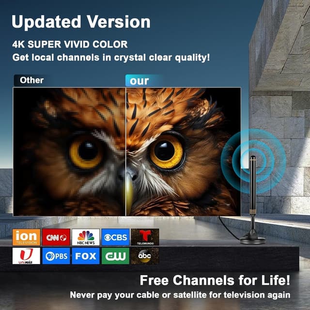 Detalle de Indoor TV Antenna for Smart TV with Amplifier, Long-Range HD Reception (4K/1080p) – Orange