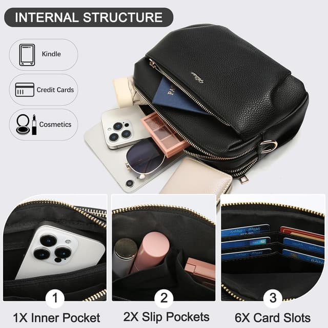 Detalle de HILAEX Anti-Theft Crossbody Bag for Women with RFID Blocking and 4 Zip Compartments