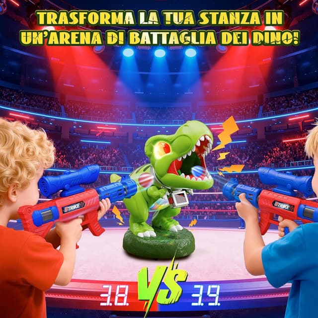 Detalle de Dinosauro giocattolo di tiro con 2 pistole a pompa d’aria e luci, mirino e contatore LED (3–10 anni)