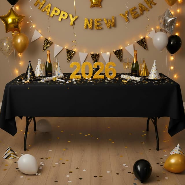 Detalle de Fixwal Disposable Plastic Table Cloths (9-Pack), 54 x 108 Inch Black Cover for Parties & Holidays