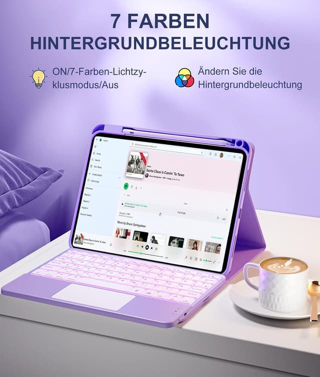 Detalle 2 de Vobafe Touchpad-Hülle mit abnehmbarer Tastatur für iPad A16 (11 / 10,9 Zoll, 2022/2025) – Lavendel