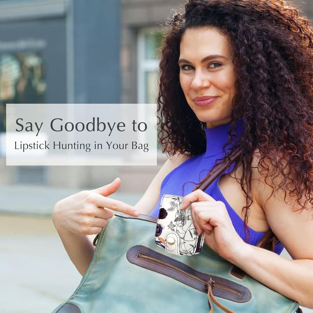 Detalle 2 de Kilofly Genuine Leather Double Lipstick Case with Mirror and Gift Box (Flower 04)