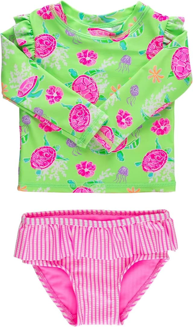 Detalle 2 de RuffleButts Modern Skirted Rash Guard Bikini UPF 50+