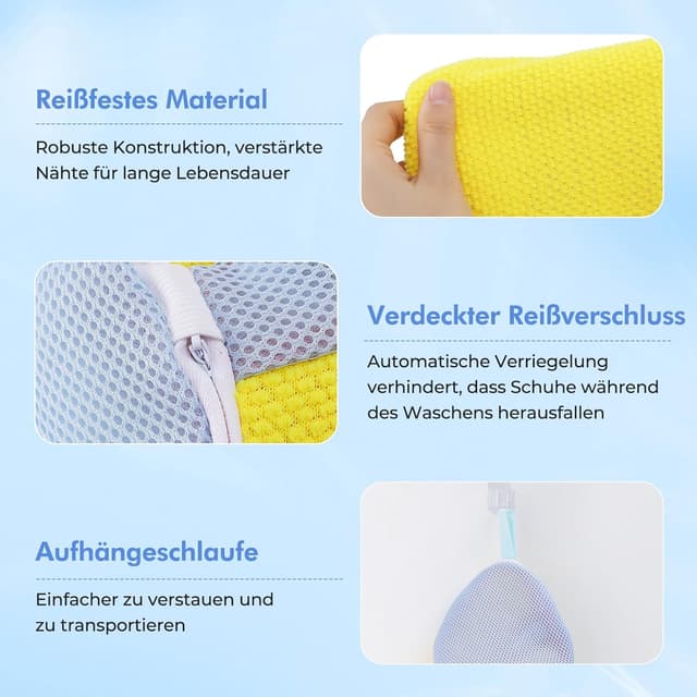 Detalle 2 de Teletrogy 2er-Pack Schuhwaschbeutel für Waschmaschine (3D-Netz, versteckter Reißverschluss) bis EU 46
