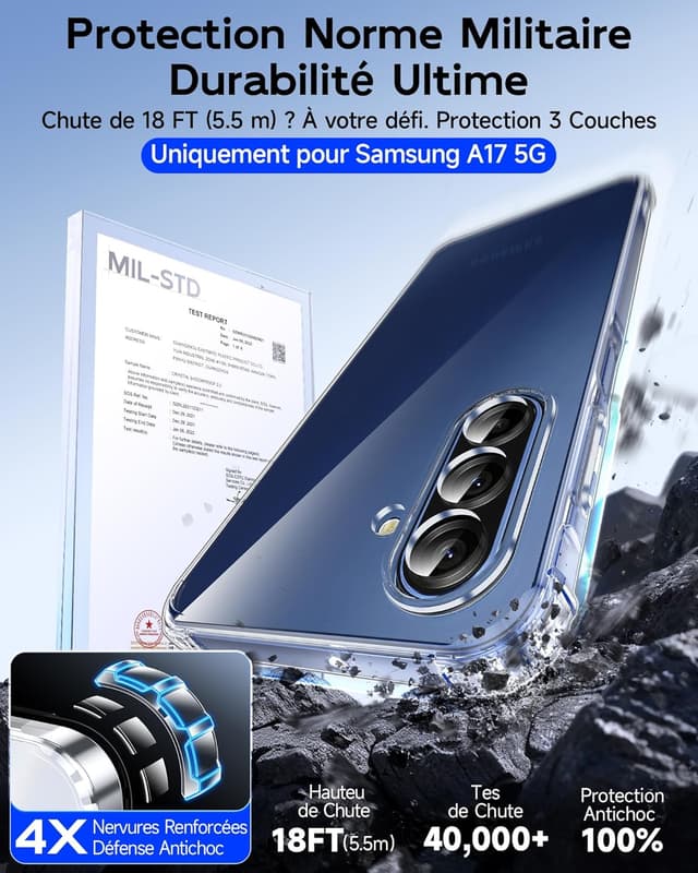 Detalle 2 de LeYi Coque Samsung A17 5G Transparent avec 2 Verres Trempés