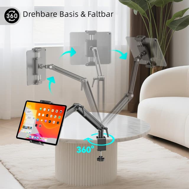 Detalle de Feising Tablet-Halterung für Tisch aus Aluminium – tragbar für 4,7 bis 18,5 Zoll (iPad & Galaxy)