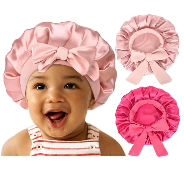 Thumbnail 6 de YANIBEST 2-Pack Baby Silk Satin Bonnets for Curly Natural Hair (Kids Sleep Caps)