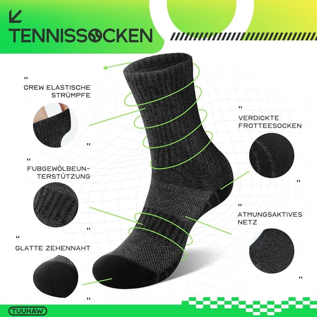 Detalle de TUUHAW 6 Paar Socken für Herren & Damen – atmungsaktive Tennissocken aus Baumwolle