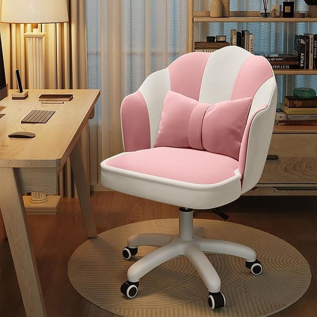 Detalle de XUEGW Schreibtischstuhl mit Blütenblatt-Design aus Samt, Schleife und 360° Dreh-Rollen fürs Heimbüro