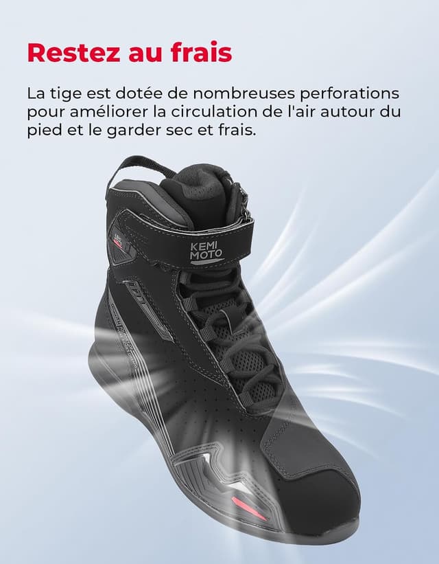 Detalle 2 de KEMIMOTO Chaussures moto homme conformes CE : bottes respirantes antidérapantes avec protections
