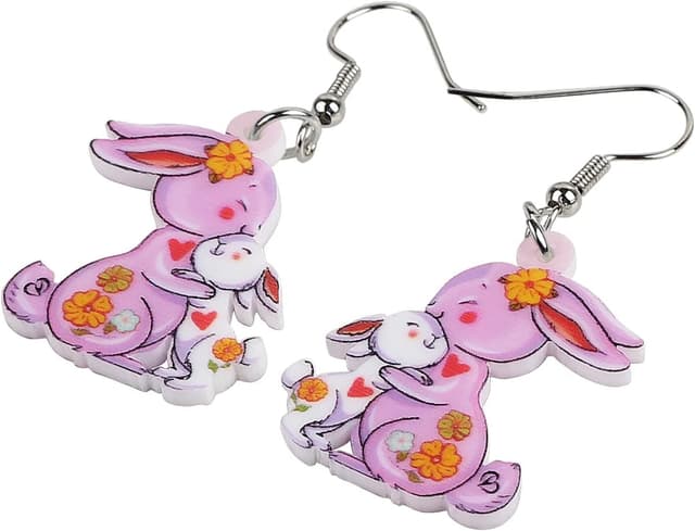 Detalle de LONYOO Acryl-Ostereier & Kaninchen/Hase Ohrringe mit Edelstahl-Ohrhaken