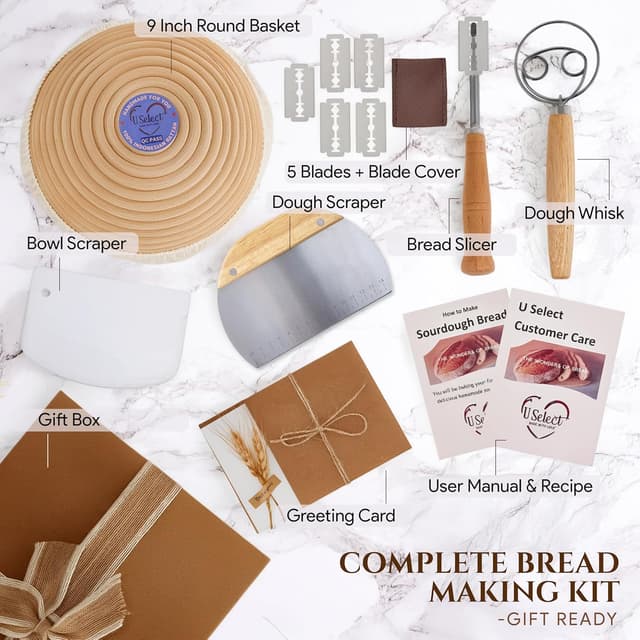 Thumbnail 1 de U Select Sourdough Starter Kit Bread Proofing Basket Set