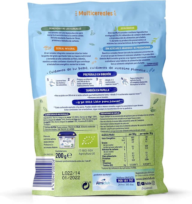 Thumbnail 2 de Almirón Cereales Infantiles Ecológicos Multicereales 🥣 Pack 8x1.6kg